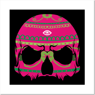 Beautiful Skull T-shirt with marijuana color and one eye Posters and Art